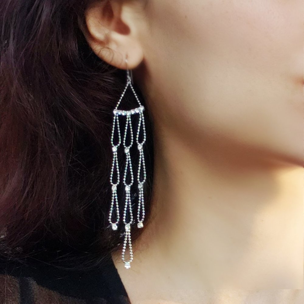 Long Dangle Rhinestone Earrings - Picture 7 of 8